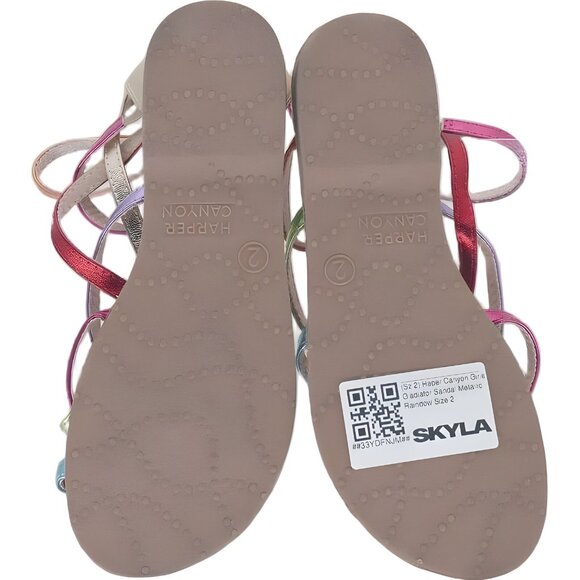 Girls Metallic Rainbow Gladiator Sandals by Harper Canyon Size 2 - Picture 6 of 6